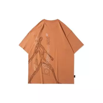 Футболка мужская с коротким рукавом и круглым вырезом с принтом в виде букв и линий на Неделе моды в Париже Li Ning, коричневая AHSR359-3 XL