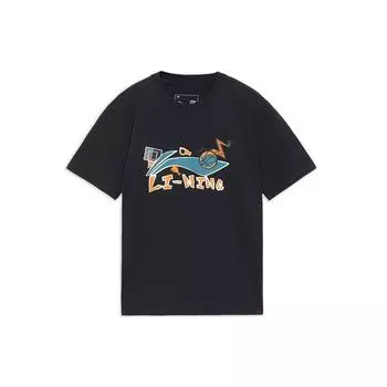 Футболка мужская с коротким рукавом и логотипом баскетбольной серии Li Ning Sports, с заниженной линией плеч, черная, AHSS591-1 L