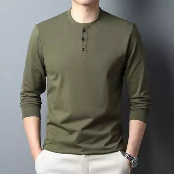 Футболка мужская с круглым вырезом и длинным рукавом из мерсеризованного хлопка плотностью 280 г, весенне-осенняя M