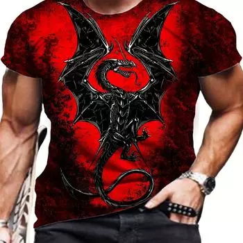 Футболка мужская с круглым вырезом и коротким рукавом с принтом 3D Cool Dragon размера плюс, легкая универсальная футболка для повседневной носки летом S