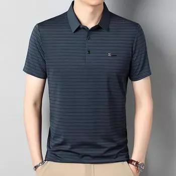 Футболка мужская с лацканами в полоску, дышащая, трендовая, с коротким рукавом, ко Дню отца M