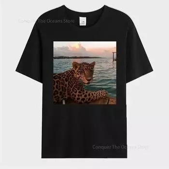 Футболка мужская с леопардовым принтом, свободная, повседневная, с короткими рукавами, летняя, дышащая, из высококачественного хлопка, женская, уличная, топы S