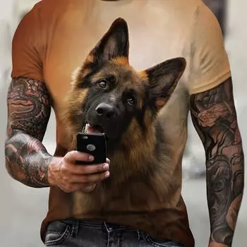 Футболка мужская с милым принтом в виде 3D-собаки большого размера на лето, модные повседневные футболки с коротким рукавом S