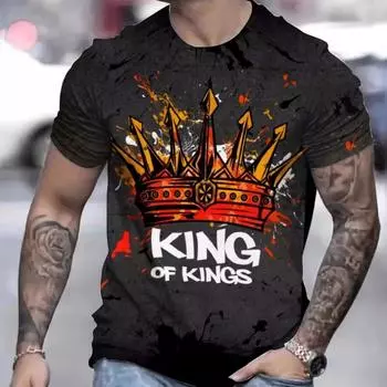 Футболка мужская с принтом 3d King, летняя повседневная футболка с коротким рукавом, модная уличная одежда больших размеров для мужчин, винтажные футболки для мужчин S