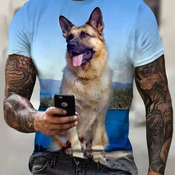 Футболка мужская с принтом 3D-собаки больших размеров на лето, модные повседневные футболки с коротким рукавом S