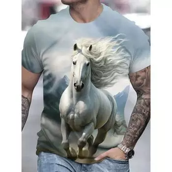 Футболка мужская с принтом «Бегущий белый конь» с 3D-принтом, модная, с коротким рукавом и круглым вырезом, унисекс, повседневная, летняя, индивидуальный топ S