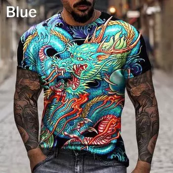 Футболка мужская с принтом «Дракон» на 3D-принте, уличная, хип-хоп, забавная, модная, крутая, футболка, топ S синий