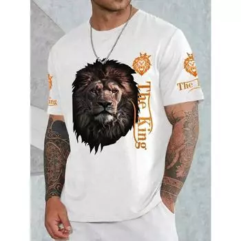 Футболка мужская с принтом льва, летняя уличная мода, мужская футболка, повседневная, мужская футболка с короткими рукавами, удобная футболка для спорта на открытом воздухе S