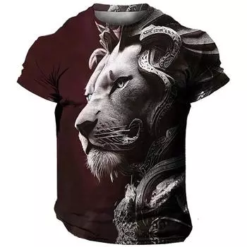 Футболка мужская с принтом льва, напечатанная на 3D-принтере, футболка с короткими рукавами, быстросохнущая, свободная футболка в городском стиле, топ 2024 года S
