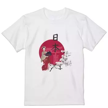 Футболка мужская с принтом размера S, стильная, с круглым вырезом, белая, 001136, с уникальным японским узором, японская гейша, цветущая вишня [igsticker]