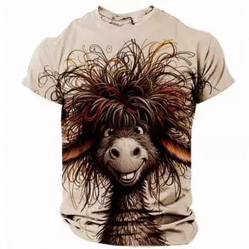 Футболка мужская с принтом в стиле ретро и 3D, повседневная, с принтом осла, уличная, повседневная, с коротким рукавом, с круглым вырезом, одежда для весны и лета S