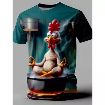 Футболка мужская с принтом в стиле ретро с изображением животных, повседневная уличная футболка для бара с короткими рукавами и круглым вырезом, весенняя и летняя одежда S