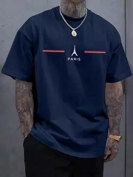Футболка мужская с принтом в виде буквы PARIS 3D, летняя, повседневная, с короткими рукавами, свободного размера, повседневная, спортивная, с круглым вырезом, с короткими рукавами S