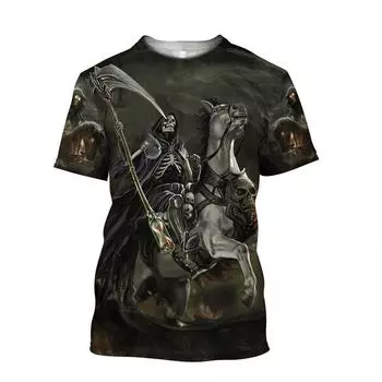 Футболка мужская с рисунком черепа, летняя, с коротким рукавом, с 3D-принтом, модная, повседневная, свободного покроя, в стиле хип-хоп, унисекс S белый