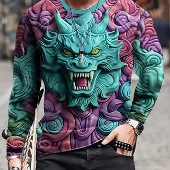 Футболка мужская с рисунком дракона, осенне-зимняя, с 3D-принтом, футболки с длинными рукавами, повседневная, с короткими рукавами, мужская одежда больших размеров S