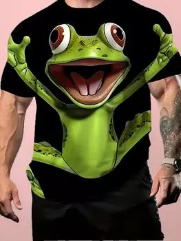 Футболка мужская с рисунком лягушки 3D - футболка с круглым вырезом и забавным мультяшным дизайном, яркие желтые и зеленые цвета, легкий полиэстер SJPL