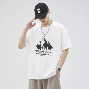 Футболка мужская трендовая мужская свободная повседневная одежда с короткими рукавами и принтом новая универсальная мужская рубашка с короткими рукавами M
