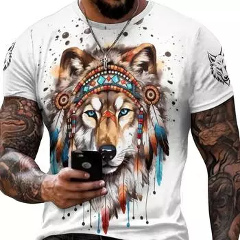 Футболка мужская Tribal Wolf Graphic, легкая эластичная дышащая футболка с 3D-принтом для активного отдыха S