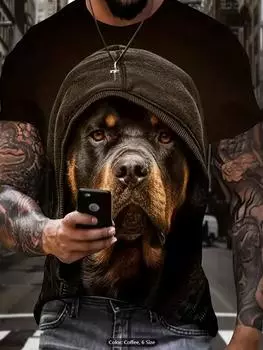 Футболка мужская уличная летняя 3D-печать с изображением собаки, повседневная, с короткими рукавами и круглым вырезом, большого размера, персонализированная, крутая, модная, спортивная, повседневная S