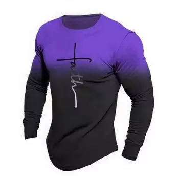 Футболка мужская уличная с градиентным цифровым принтом и круглым вырезом, с длинными рукавами S