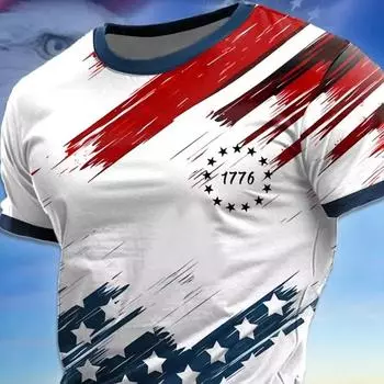 Футболка мужская уличная с принтом американского флага 3D Футболка уличная американская День независимости с круглым вырезом и коротким рукавом, лето S