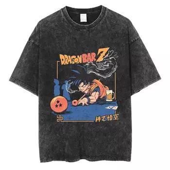 Футболка мужская в стиле хип-хоп с рисунком аниме Dragon Ball, свободная футболка, летняя футболка с коротким рукавом S чёрный