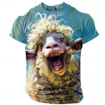 Футболка мужская в стиле ретро с принтом животных, спортивная, синяя, оранжевая, с коротким рукавом и круглым вырезом, одежда на весну и лето S