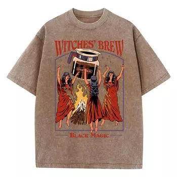 Футболка мужская Witches Brew Coffee Black Magic Washed Retro Snow, летняя одежда, повседневная одежда, футболка, хлопковые дышащие топы M темно-зеленого