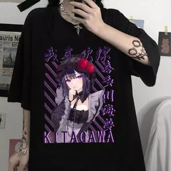 Футболка My Dress-Up Darling, мужские модные топы, футболки в стиле хип-хоп, крутая футболка с аниме Китагава Марин в Харадзюку, мужская футболка S чёрный