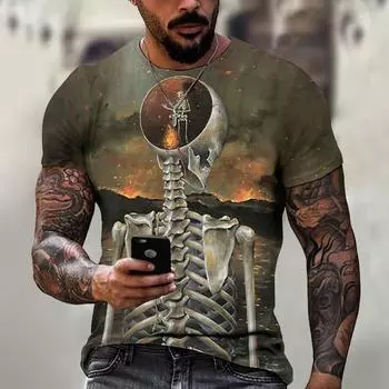 Футболка на Хэллоуин для мужчин Футболки с рисунком черепа Футболки с 3D-принтом Свободные футболки с коротким рукавом Мужская одежда больших размеров Топы Лето S