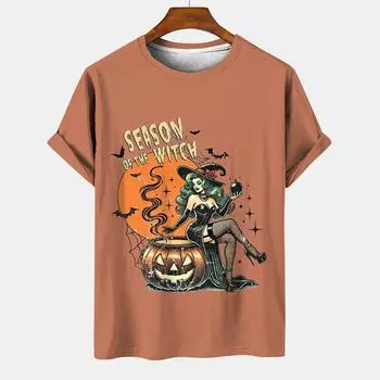 Футболка на Хэллоуин, мужская графическая футболка с принтом, простая повседневная, с круглым вырезом и коротким рукавом S