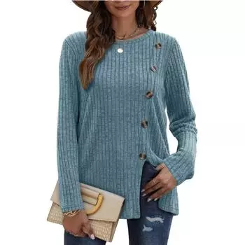 Футболка на пуговицах для женщин Модная осенняя повседневная однотонная футболка с длинными рукавами для женщин S красный