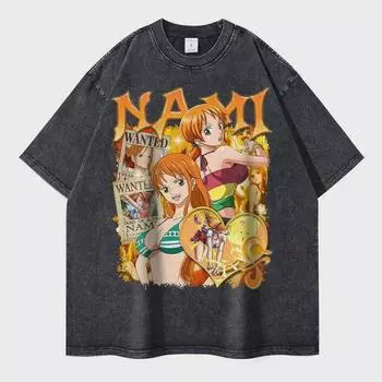 Футболка Nami Retro Washed One Piece Anime Streetwear, короткий рукав X-Large