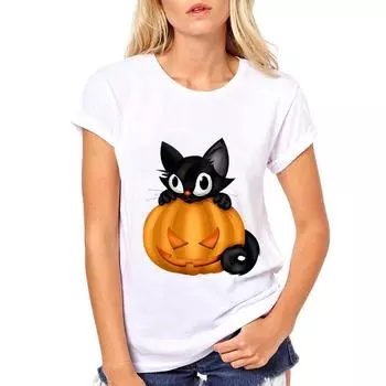 Футболка Naughty Black Cat для женщин, повседневная белая футболка с коротким рукавом, креативная, невообразимая, крутая футболка для девочек S белый