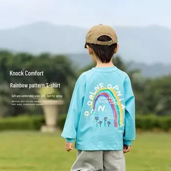 Футболка Nausicaa 2025 Spring Rainbow Letter для детей – универсальный свободный топ для мальчиков и девочек 140 cm синий