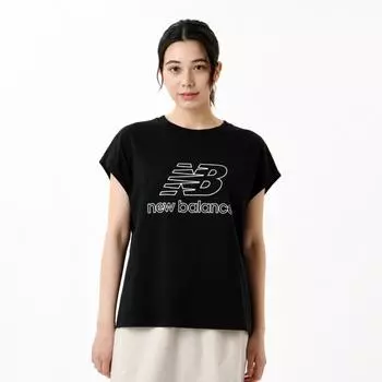 Футболка New Balance с французским рукавом и логотипом STACKED BKW, черная, белая, AWT45174 BKW S