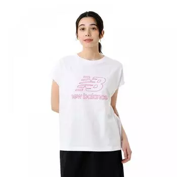 Футболка New Balance с французским рукавом и логотипом STacked Wpk белая розовая awT45174 Wpk M