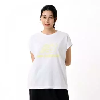 Футболка New Balance с французским рукавом и логотипом STacked WCT, белая, цитрусовая, AWT45174 WCT S