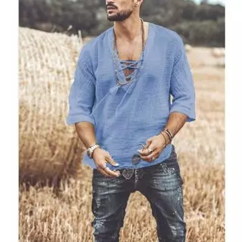 Футболка New Wish для мужчин с завязками на груди и рукавами средней длины XS