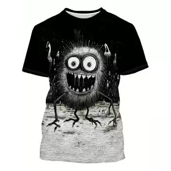 Футболка Novel And Chic с принтом в виде монстра и цифровой улыбкой, летняя мода, повседневная, свободный топ с коротким рукавом и круглым воротником S