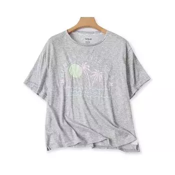 Футболка Новая Круглый Вырез Принт Топ Вязаная Короткий Рукав Gray M
