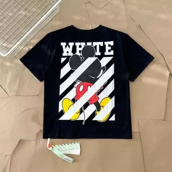 Футболка Off-white 2025 года, летняя, с короткими рукавами и диагональным принтом в виде маленькой стрелки на спине для мужчин и женщин, парная футболка S чёрный