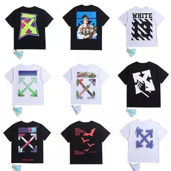 Футболка Off-white 2025 года с принтом крупной стрелки на спине, с короткими рукавами для мужчин и женщин, парная футболка S