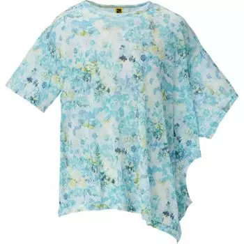 Футболка Onitsuka Tiger с цветочным принтом, повседневная, асимметричный подол, круглый вырез, унисекс, топы, синяя 2183B256-400 XL