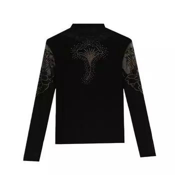 Футболка-основа с полуводолазкой для женщин, зимняя, тяжелая промышленность, модная, сексуальная, с ажурным верхом, с принтом, с длинным рукавом, сетка M