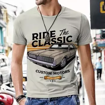Футболка Oufi для мужчин, мужские футболки, винтажный дизайн автомобиля, хип-хоп-топы, спортивный костюм с коротким рукавом и 3D-принтом, новые пляжные футболки 2022 года S белый