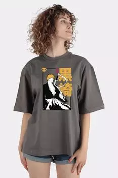 Футболка оверсайз из копченого 100 % хлопка с круглым вырезом Bleach Ichigo