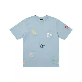 Футболка Palace x Evisu с несколькими карманами, топы унисекс пыльно-синего цвета P21EVTS003 L