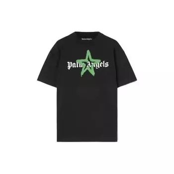 Футболка Palm Angels Star Sprayed, черная/зеленая, мужская, уличная, PMAA001C99JER0241055 XS