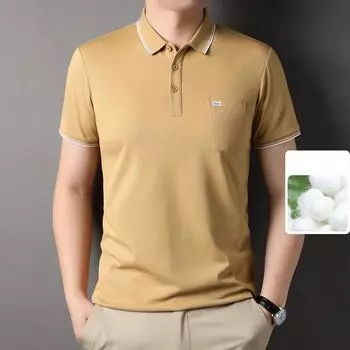 Футболка «Папа» из шелкового шелка шелковицы Летняя одежда с короткими рукавами для мужчин среднего возраста и карманами Верхняя одежда для молодежи и среднего возраста Рубашки-ПОЛО M